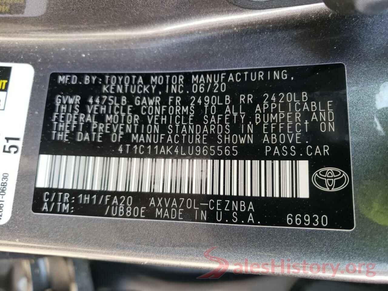 4T1C11AK4LU965565 2020 TOYOTA CAMRY