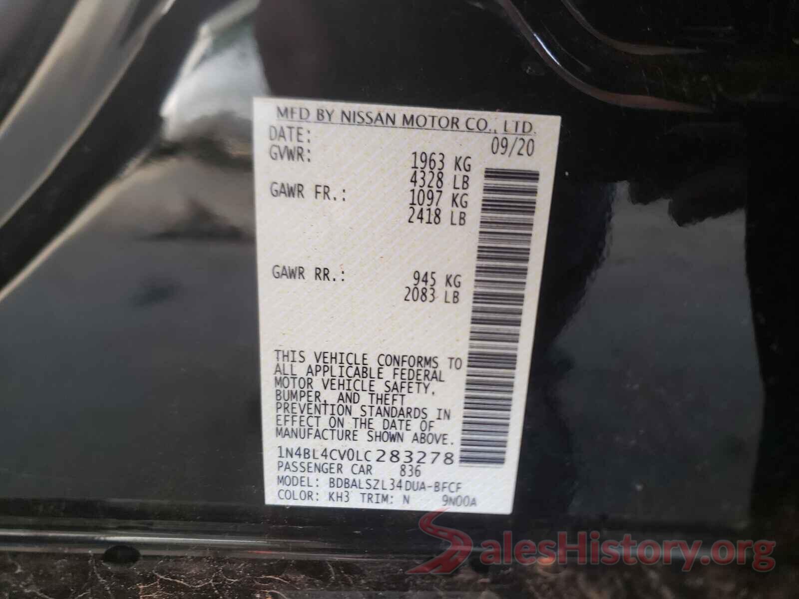 1N4BL4CV0LC283278 2020 NISSAN ALTIMA