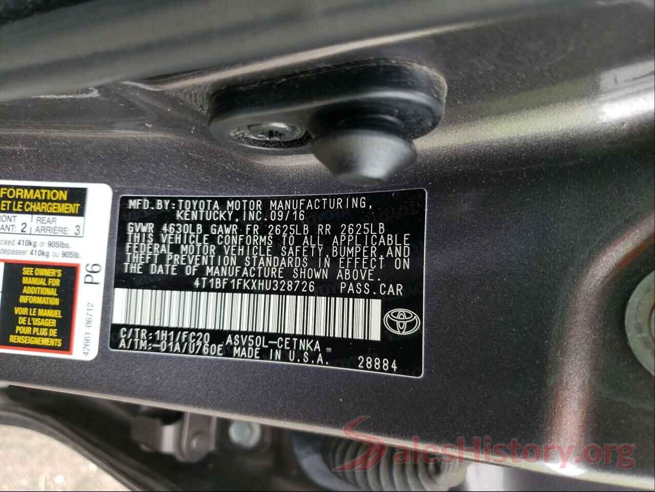 4T1BF1FKXHU328726 2017 TOYOTA CAMRY