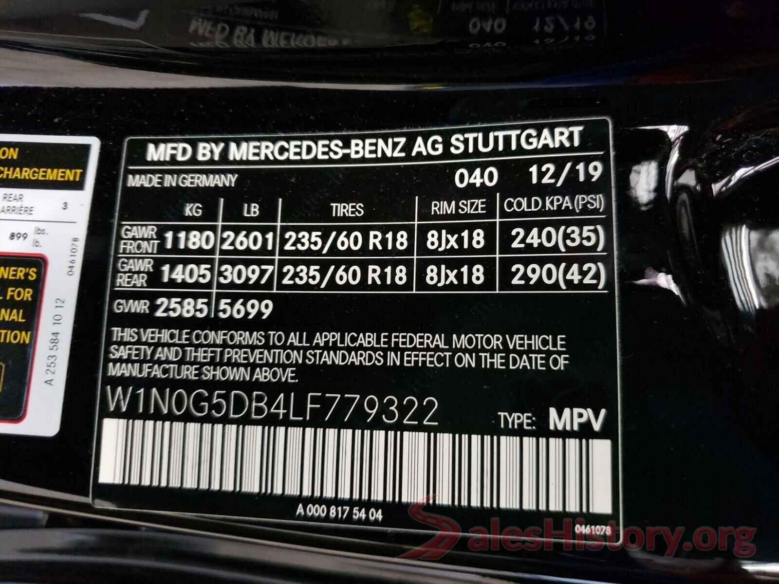 W1N0G5DB4LF779322 2020 MERCEDES-BENZ G CLASS