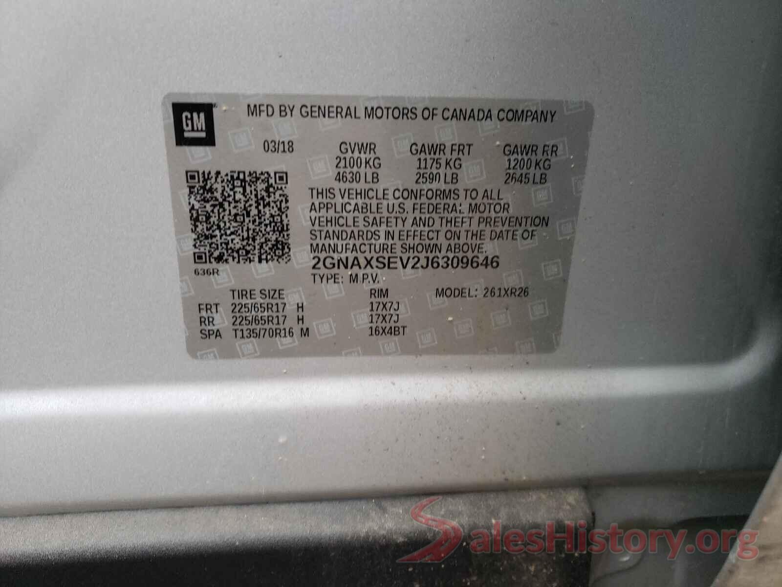 2GNAXSEV2J6309646 2018 CHEVROLET EQUINOX