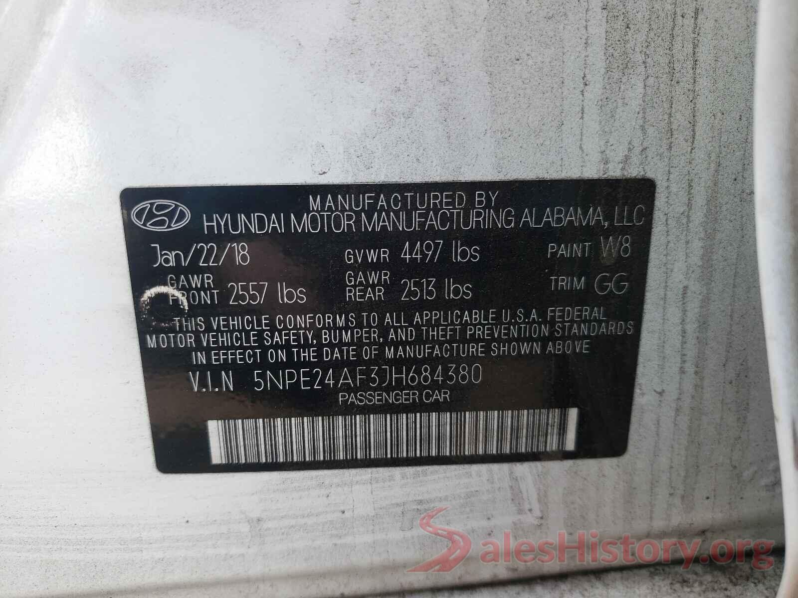 5NPE24AF3JH684380 2018 HYUNDAI SONATA