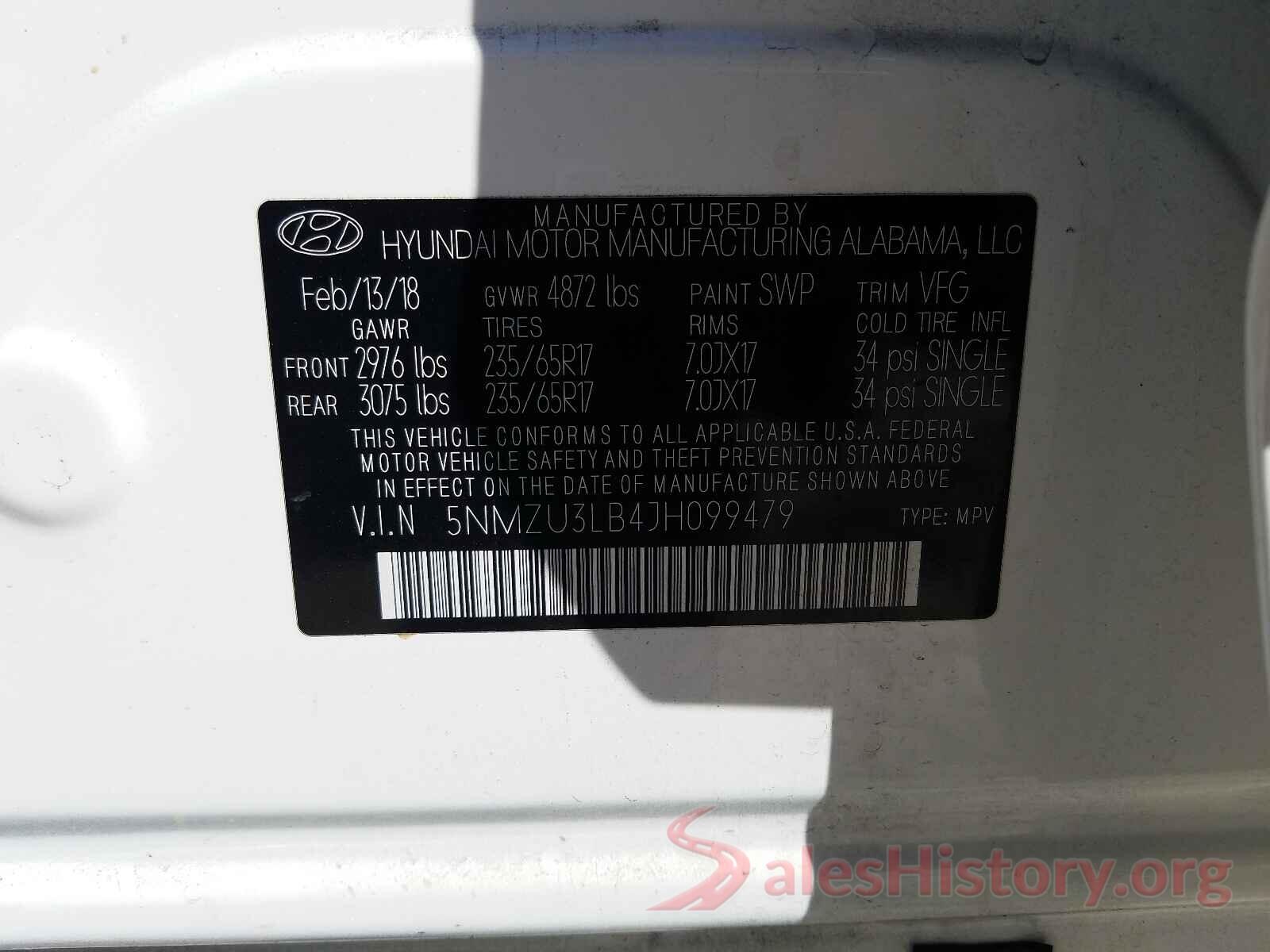 5NMZU3LB4JH099479 2018 HYUNDAI SANTA FE