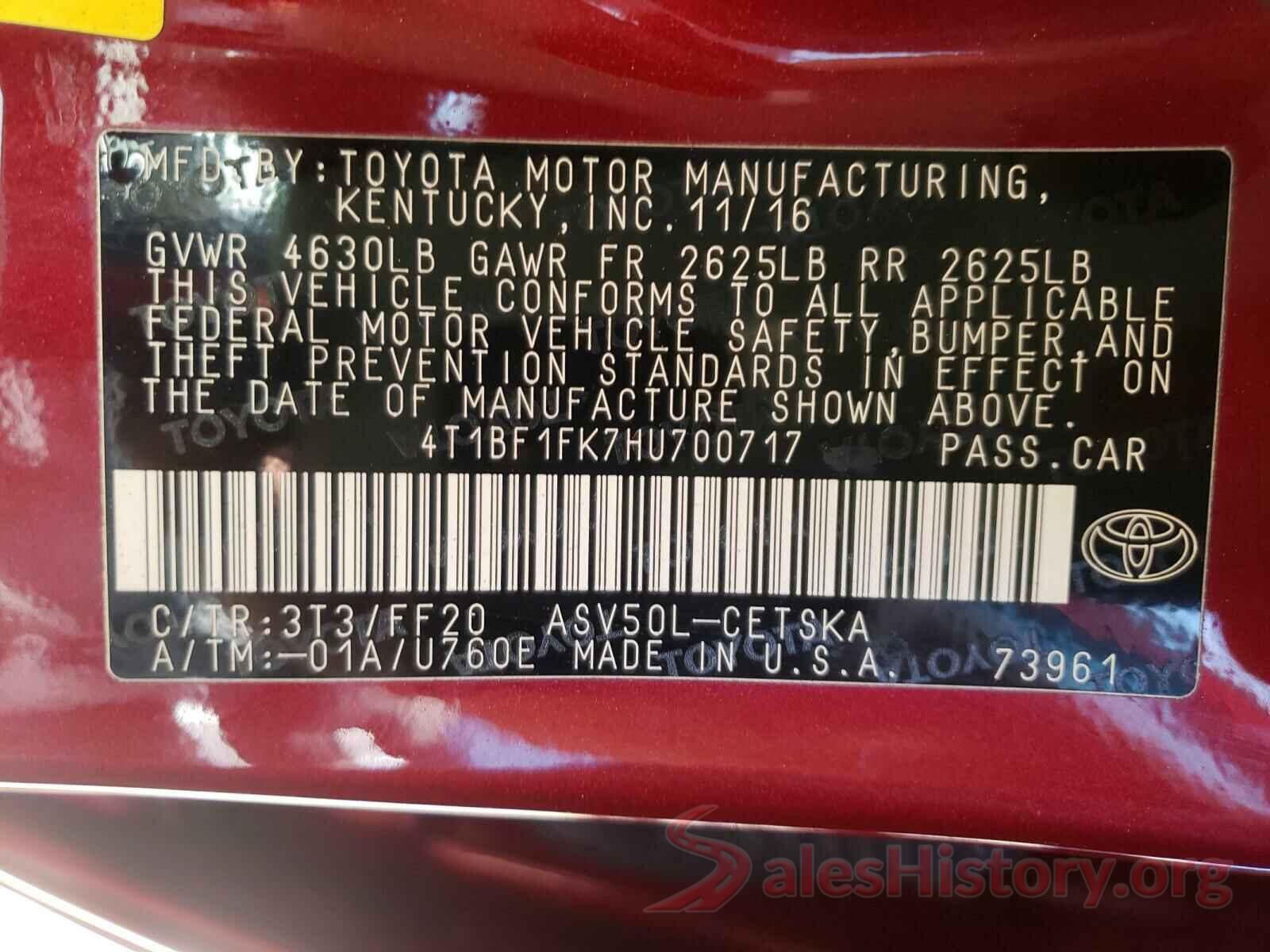 4T1BF1FK7HU700717 2017 TOYOTA CAMRY