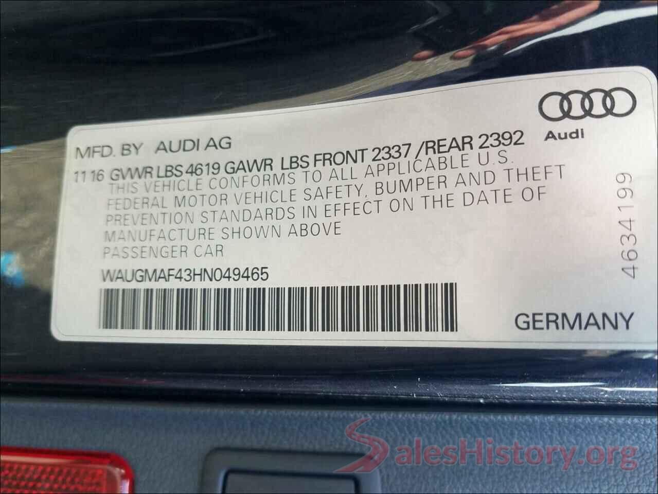 WAUGMAF43HN049465 2017 AUDI A4