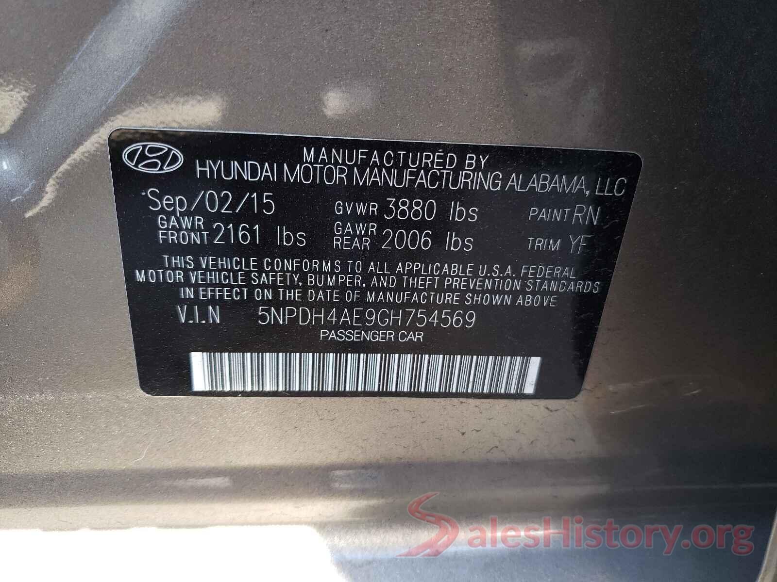 5NPDH4AE9GH754569 2016 HYUNDAI ELANTRA