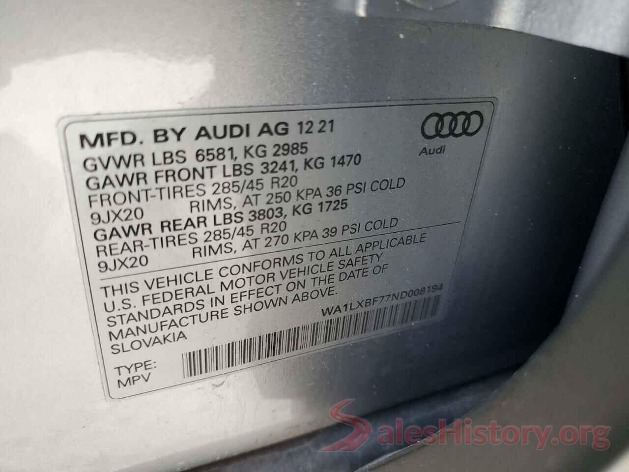 WA1LXBF77ND008194 2022 AUDI Q7