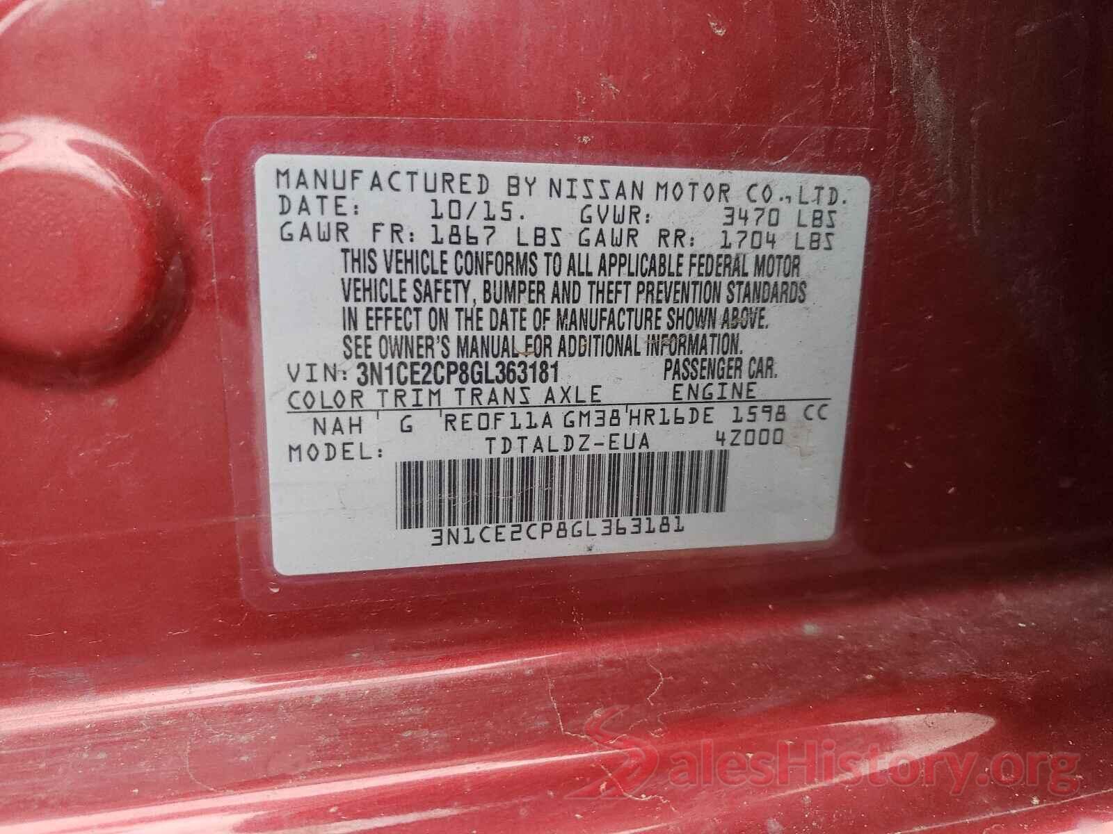 3N1CE2CP8GL363181 2016 NISSAN VERSA