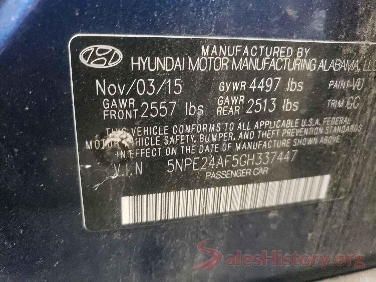 5NPE24AF5GH337447 2016 HYUNDAI SONATA