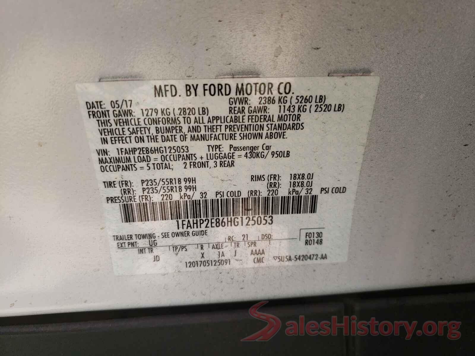 1FAHP2E86HG125053 2017 FORD TAURUS