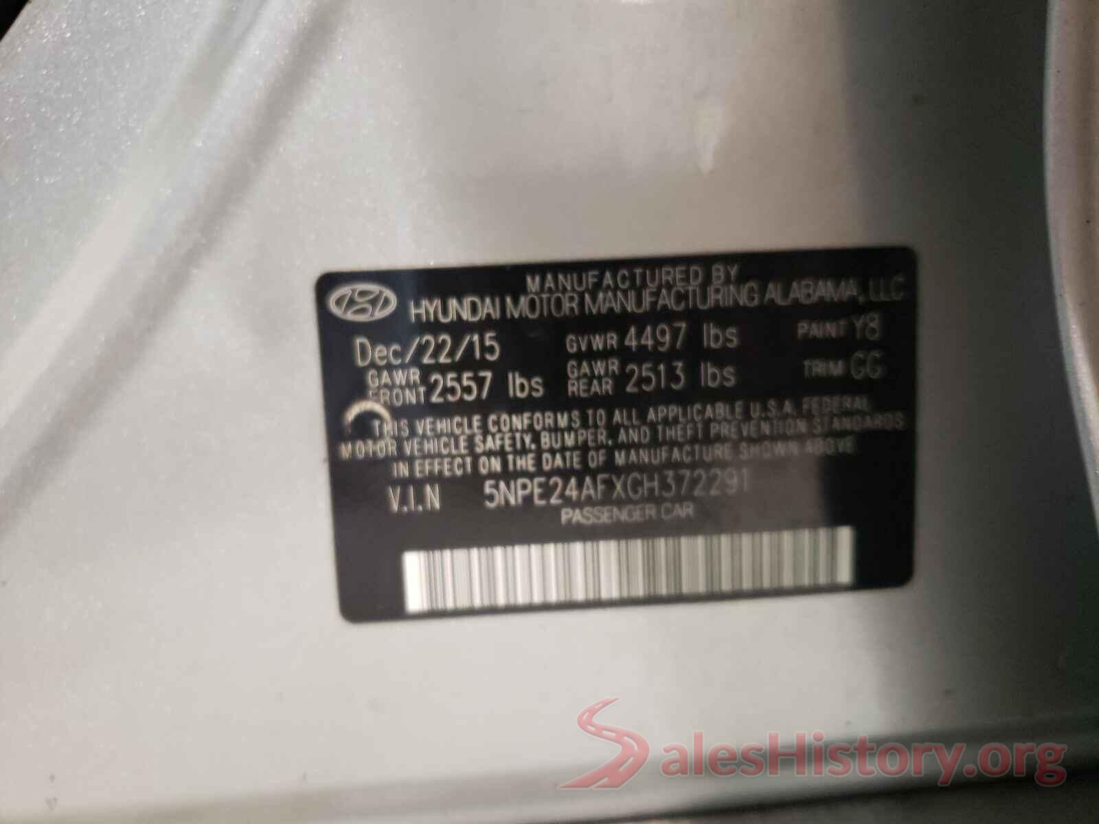 5NPE24AFXGH372291 2016 HYUNDAI SONATA