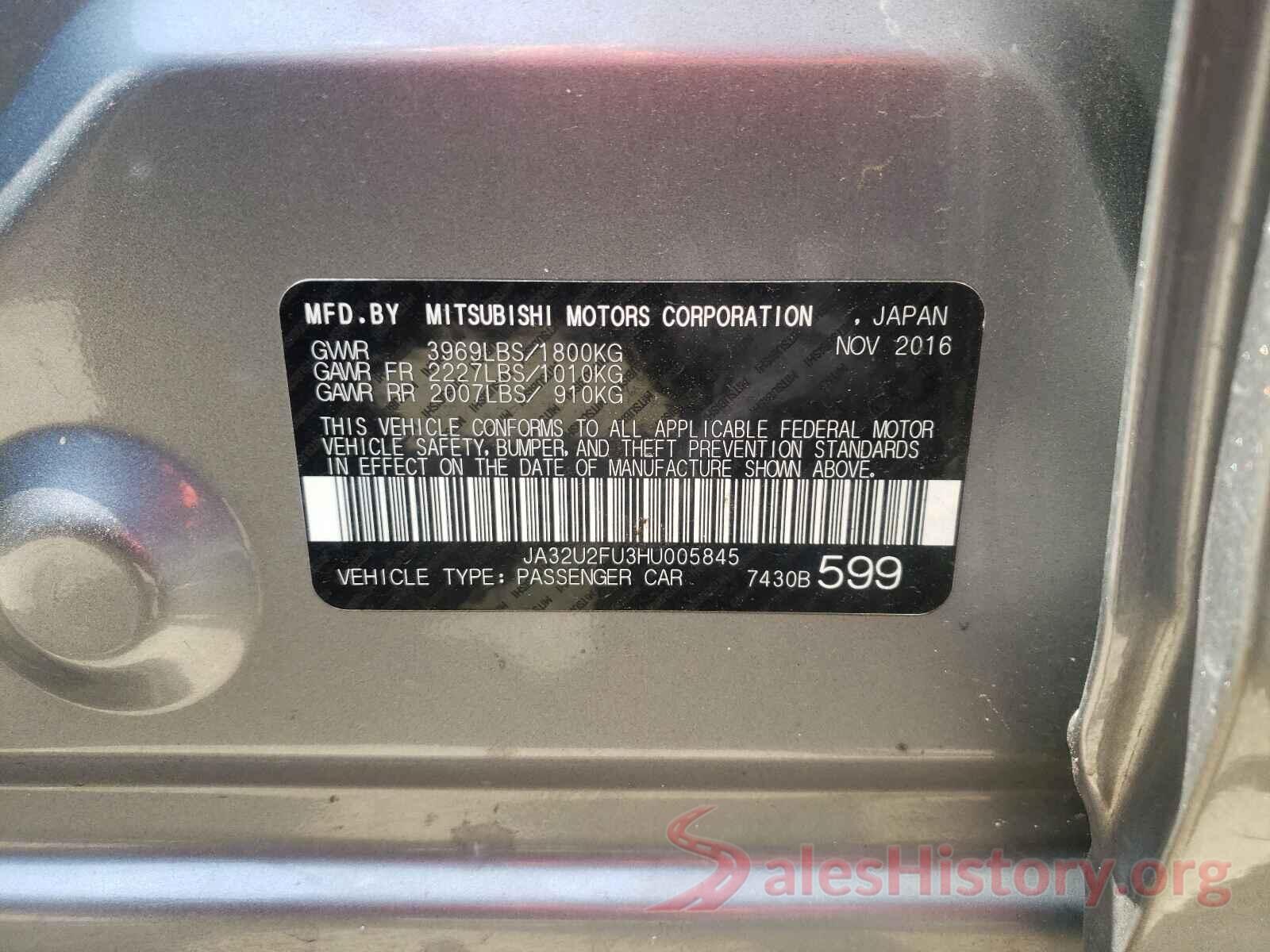 JA32U2FU3HU005845 2017 MITSUBISHI LANCER