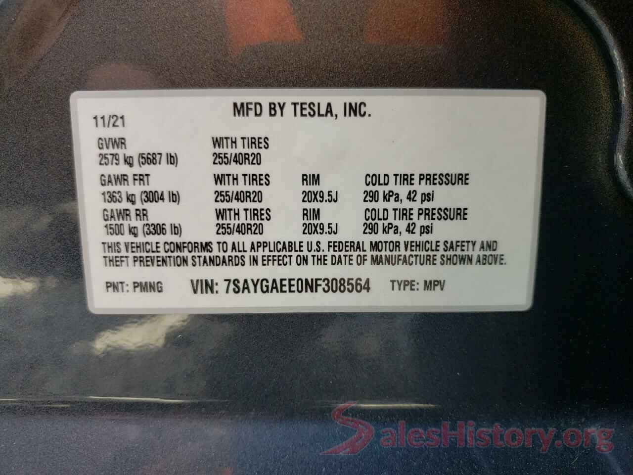 7SAYGAEE0NF308564 2022 TESLA MODEL Y