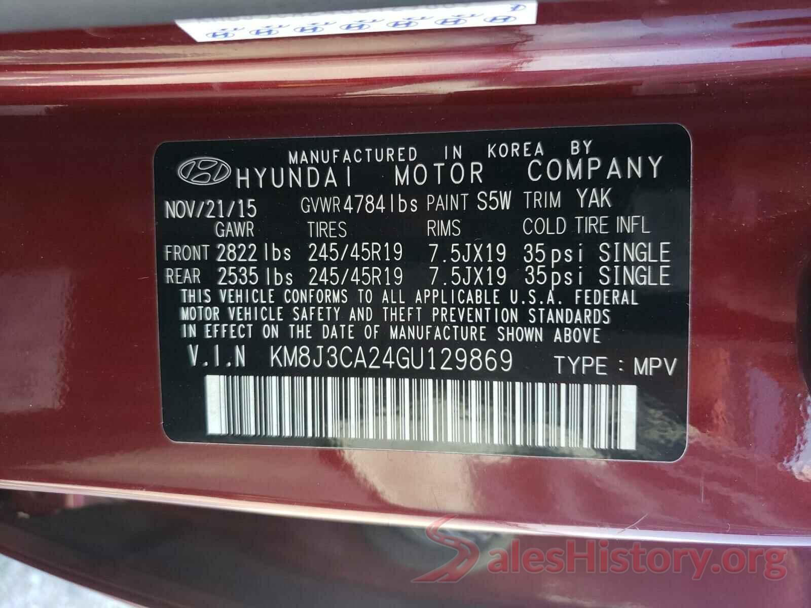 KM8J3CA24GU129869 2016 HYUNDAI TUCSON