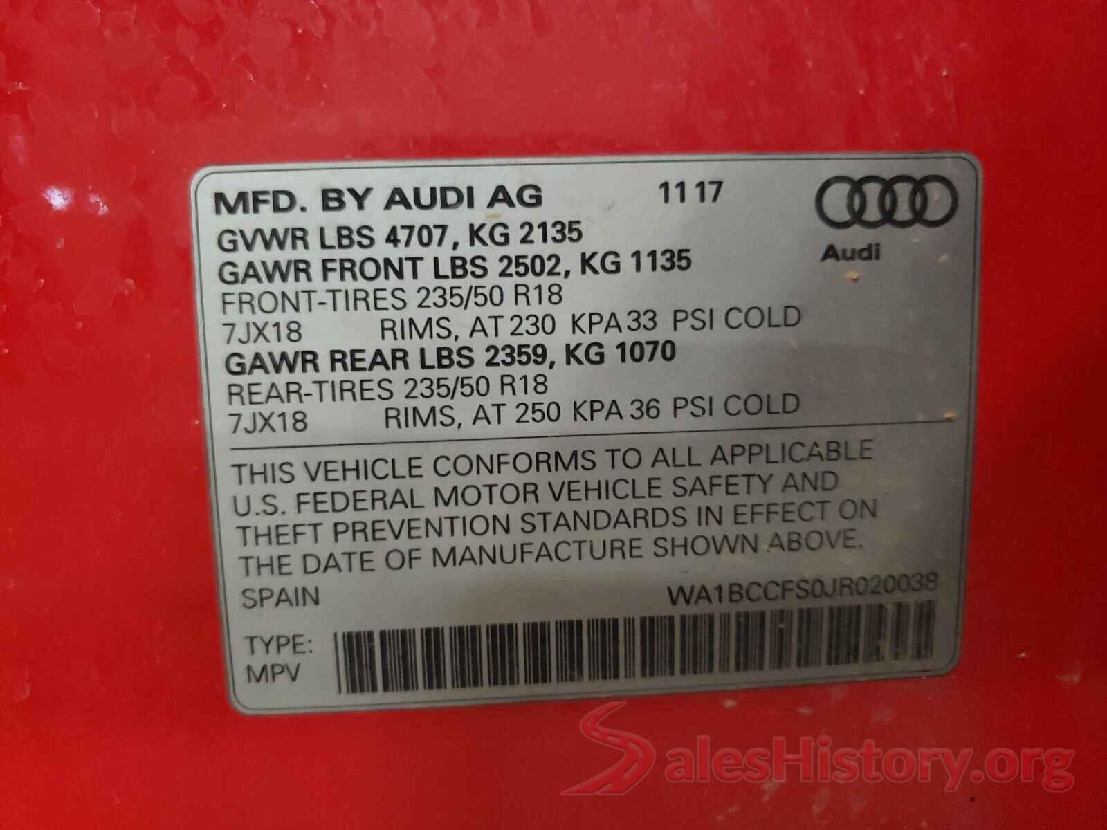 WA1BCCFS0JR020038 2018 AUDI Q3