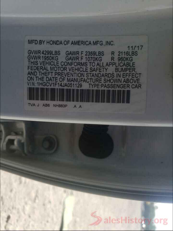 1HGCV1F14JA051129 2018 HONDA ACCORD