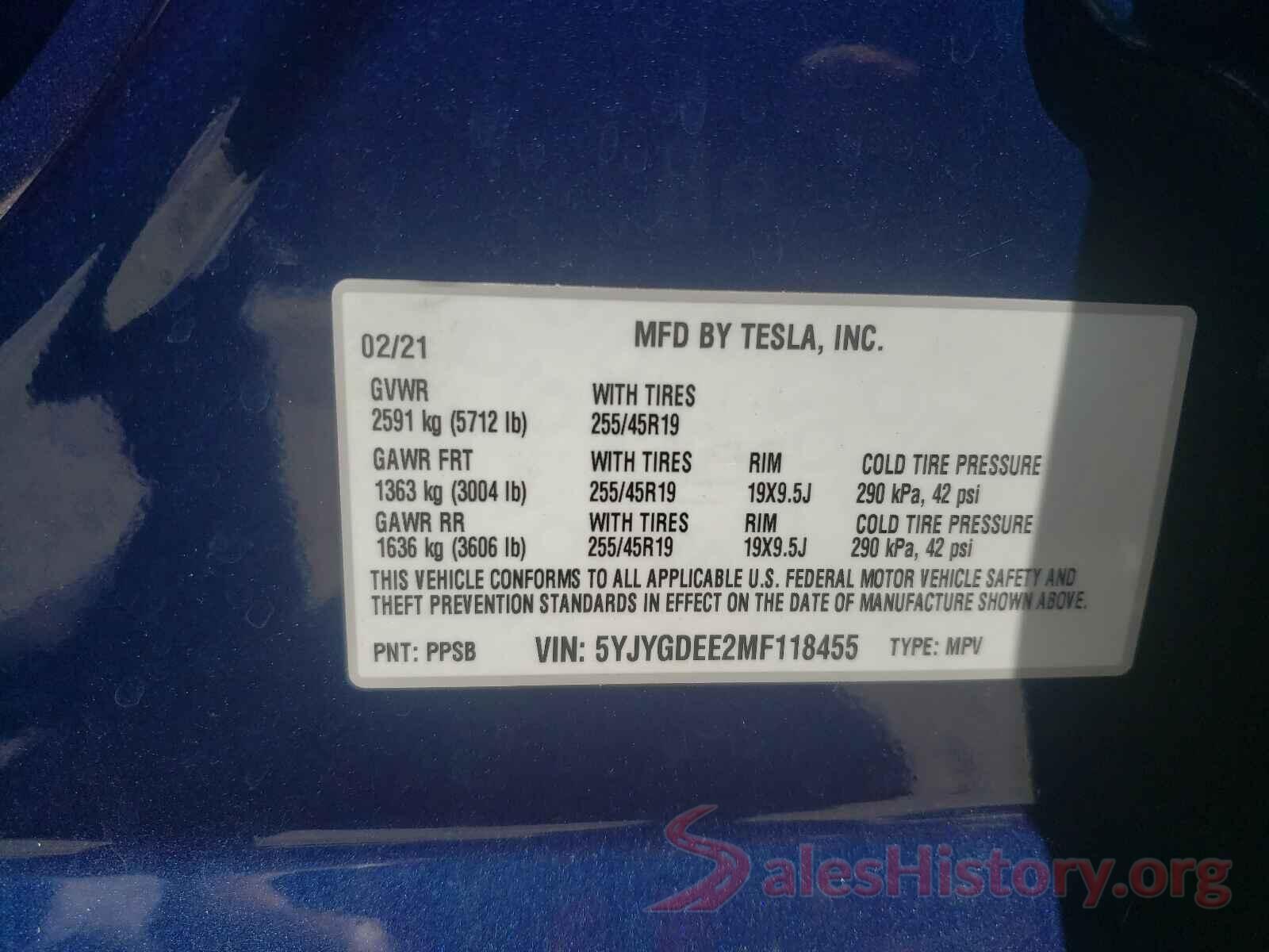 5YJYGDEE2MF118455 2021 TESLA MODEL Y