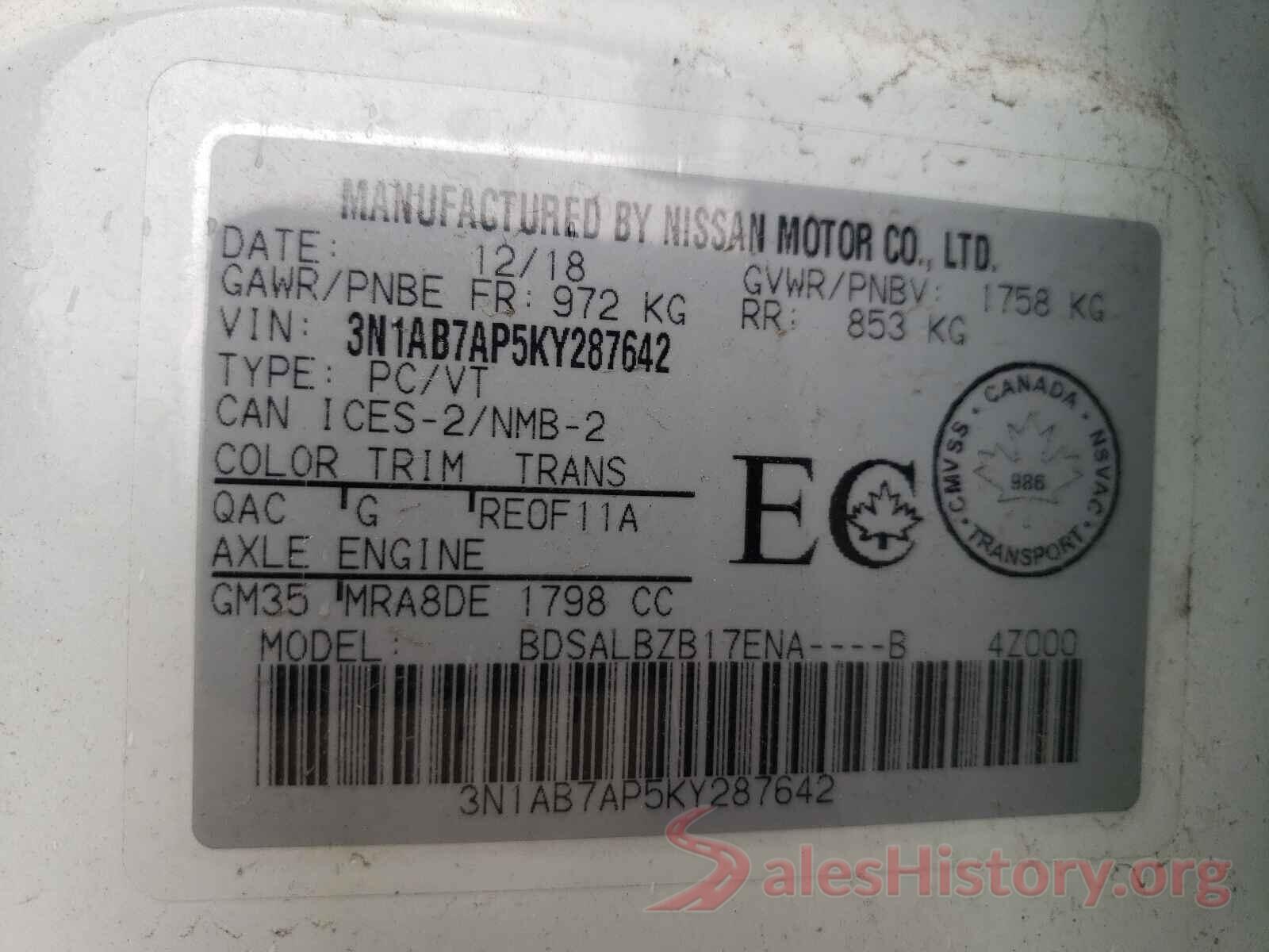 3N1AB7AP5KY287642 2019 NISSAN SENTRA