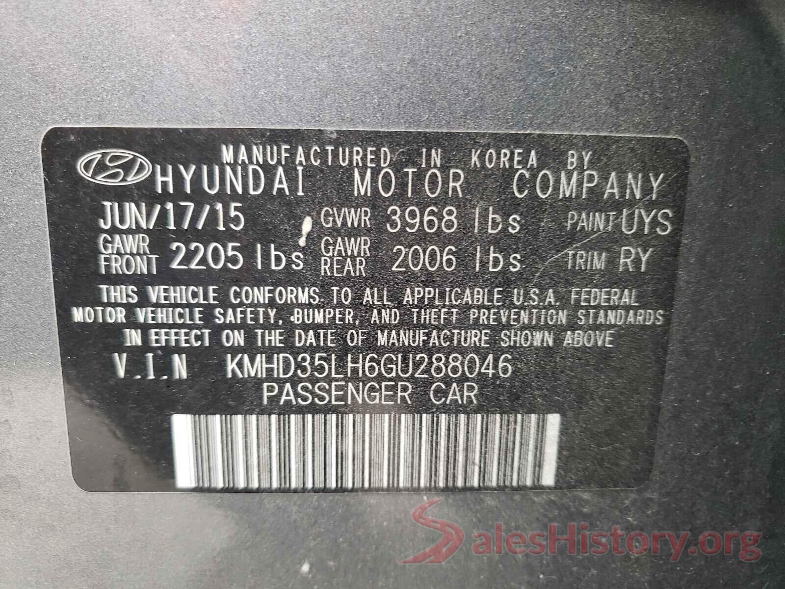 KMHD35LH6GU288046 2016 HYUNDAI ELANTRA