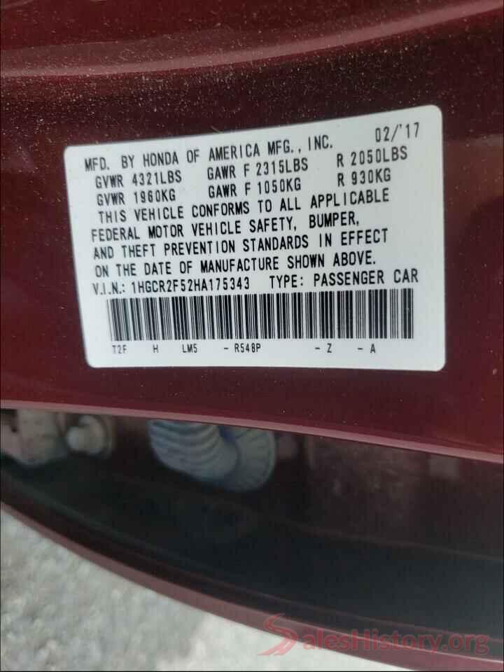 1HGCR2F52HA175343 2017 HONDA ACCORD