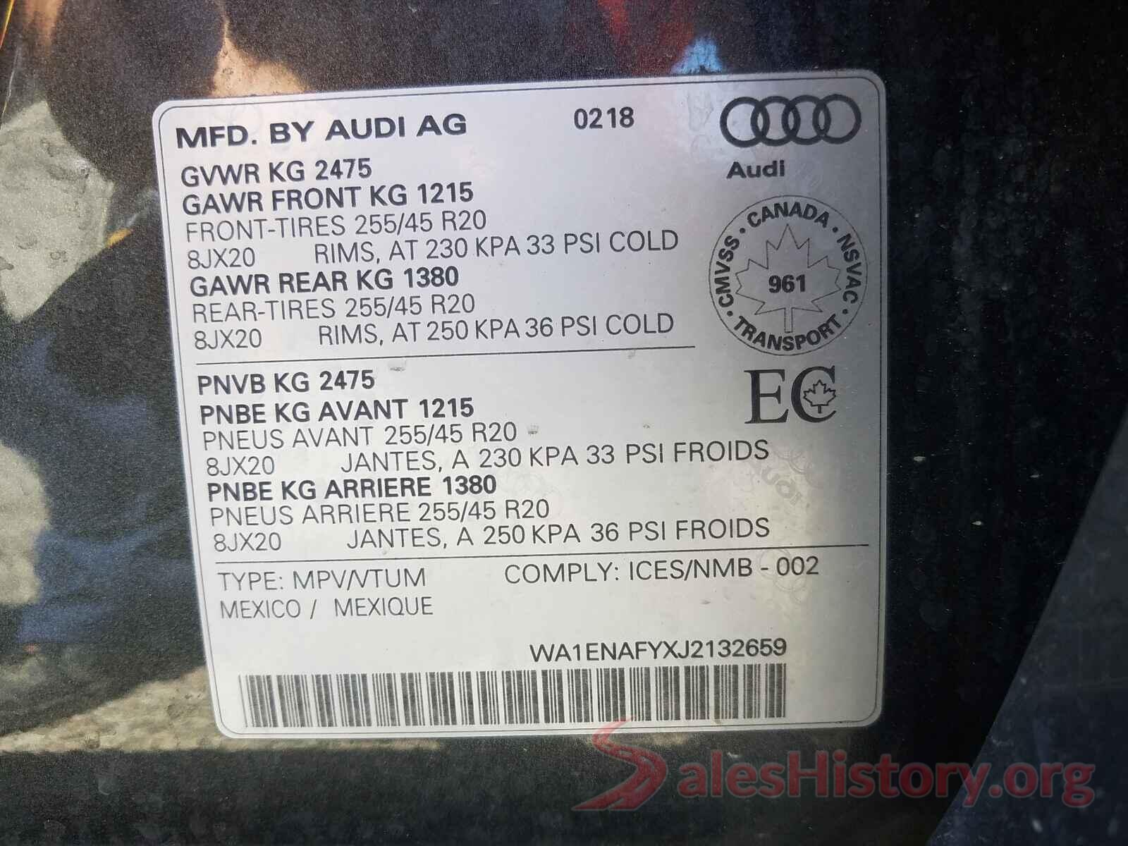 WA1ENAFYXJ2132659 2018 AUDI Q5