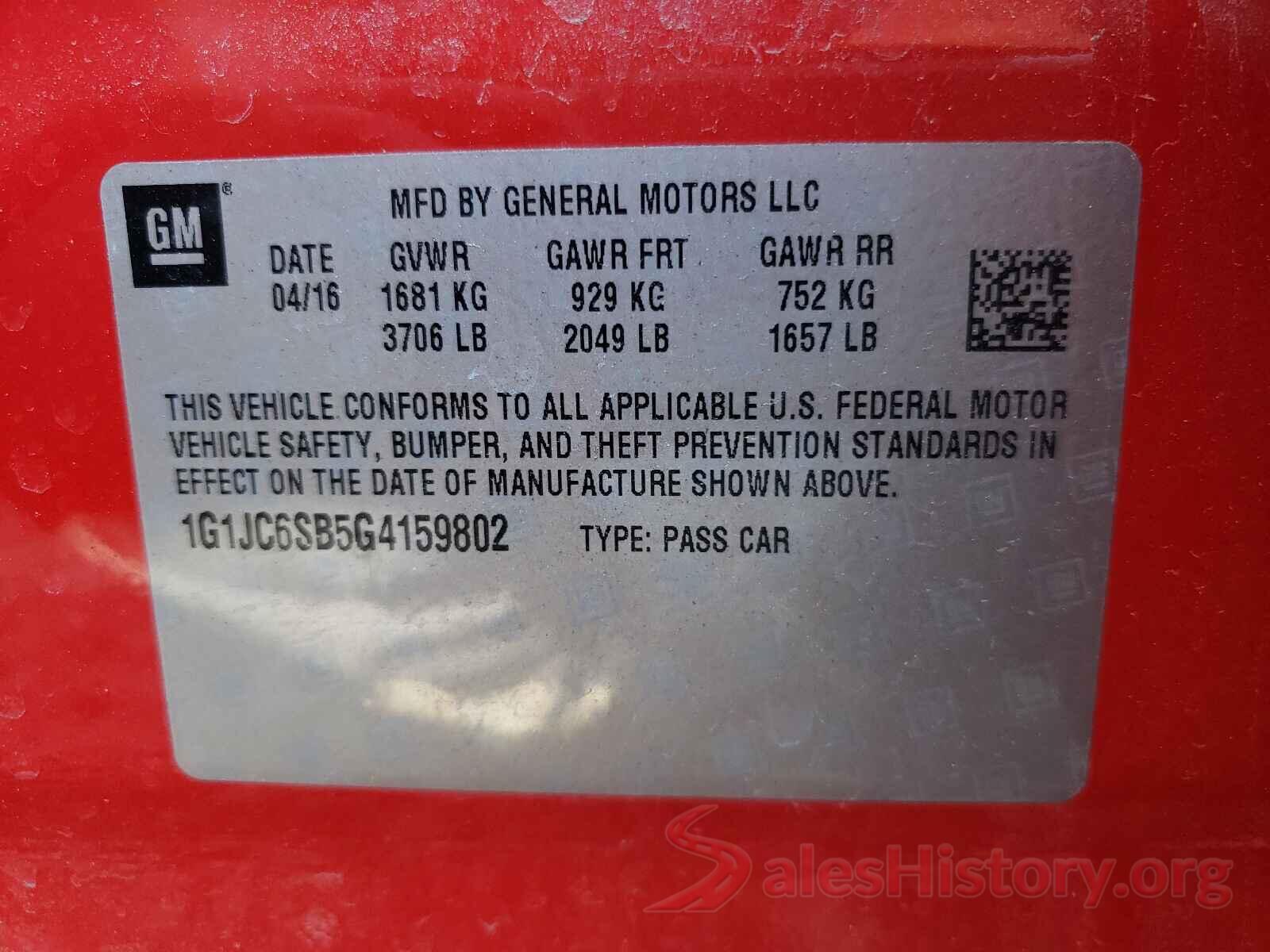 1G1JC6SB5G4159802 2016 CHEVROLET SONIC