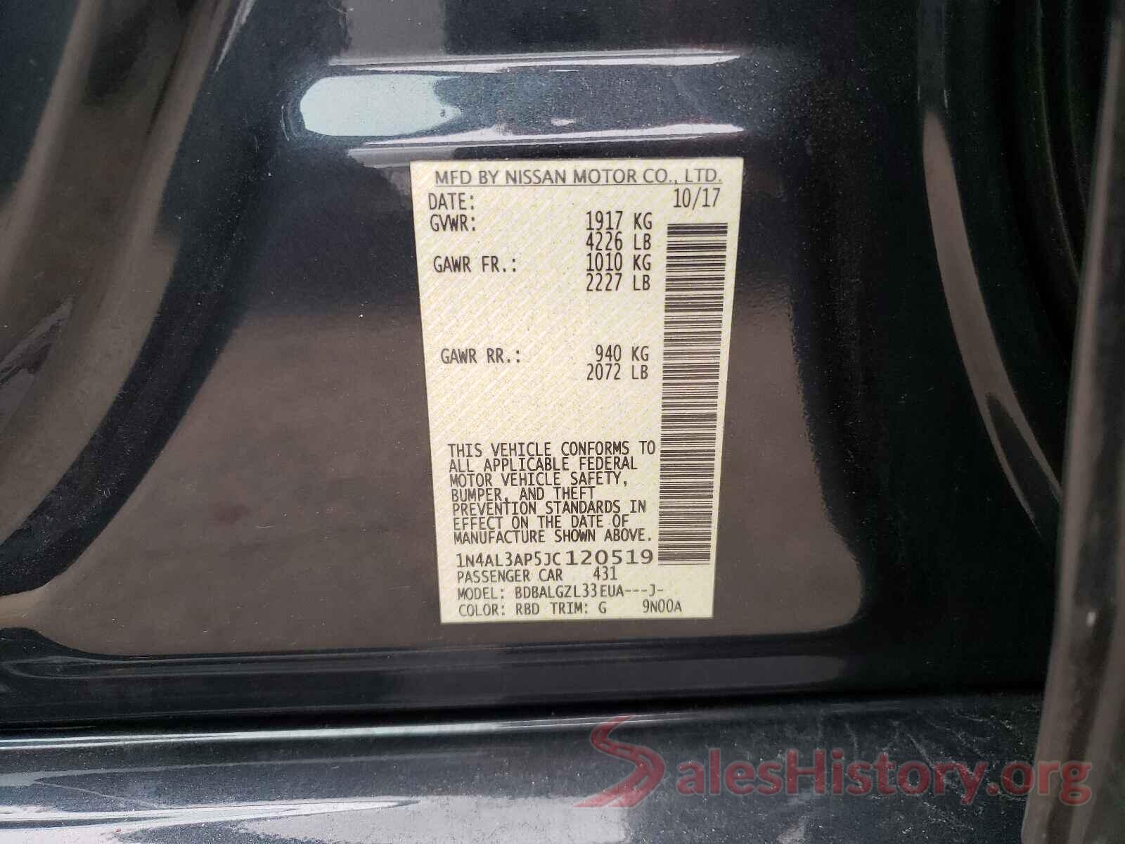 1N4AL3AP5JC120519 2018 NISSAN ALTIMA