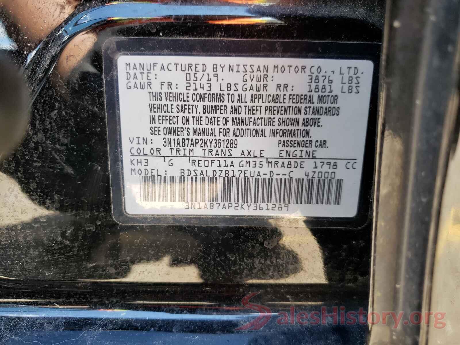 3N1AB7AP2KY361289 2019 NISSAN SENTRA