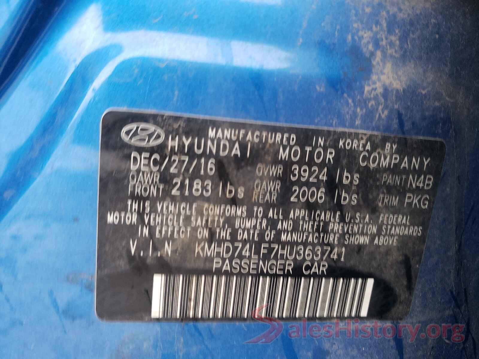 KMHD74LF7HU363741 2017 HYUNDAI ELANTRA