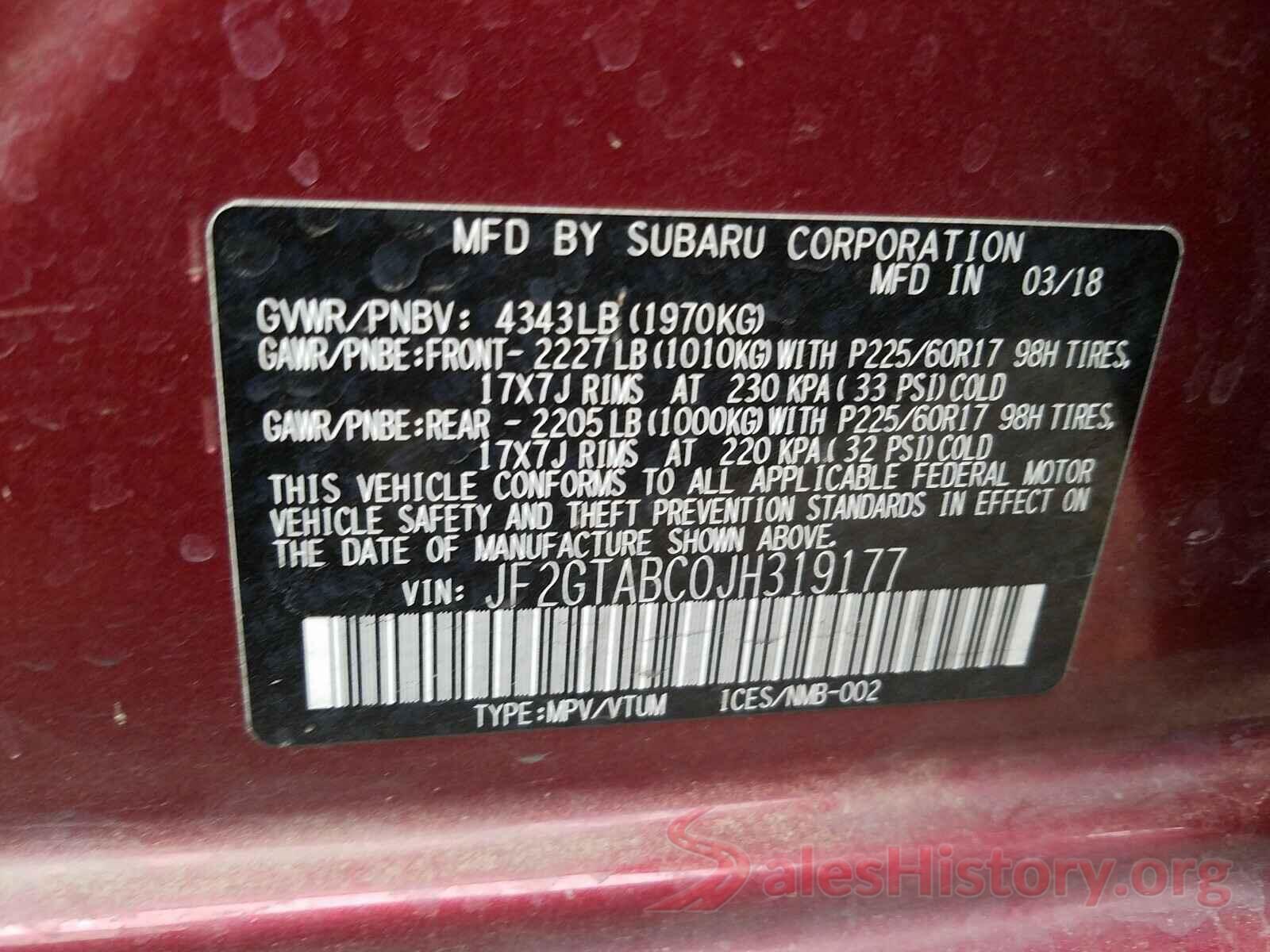 JF2GTABC0JH319177 2018 SUBARU CROSSTREK