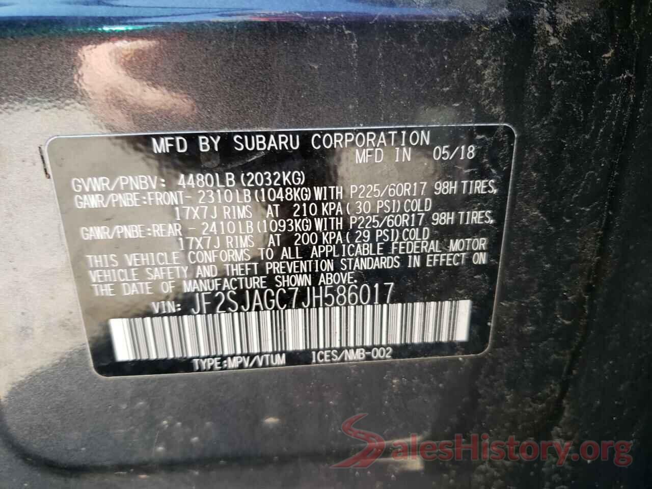 JF2SJAGC7JH586017 2018 SUBARU FORESTER