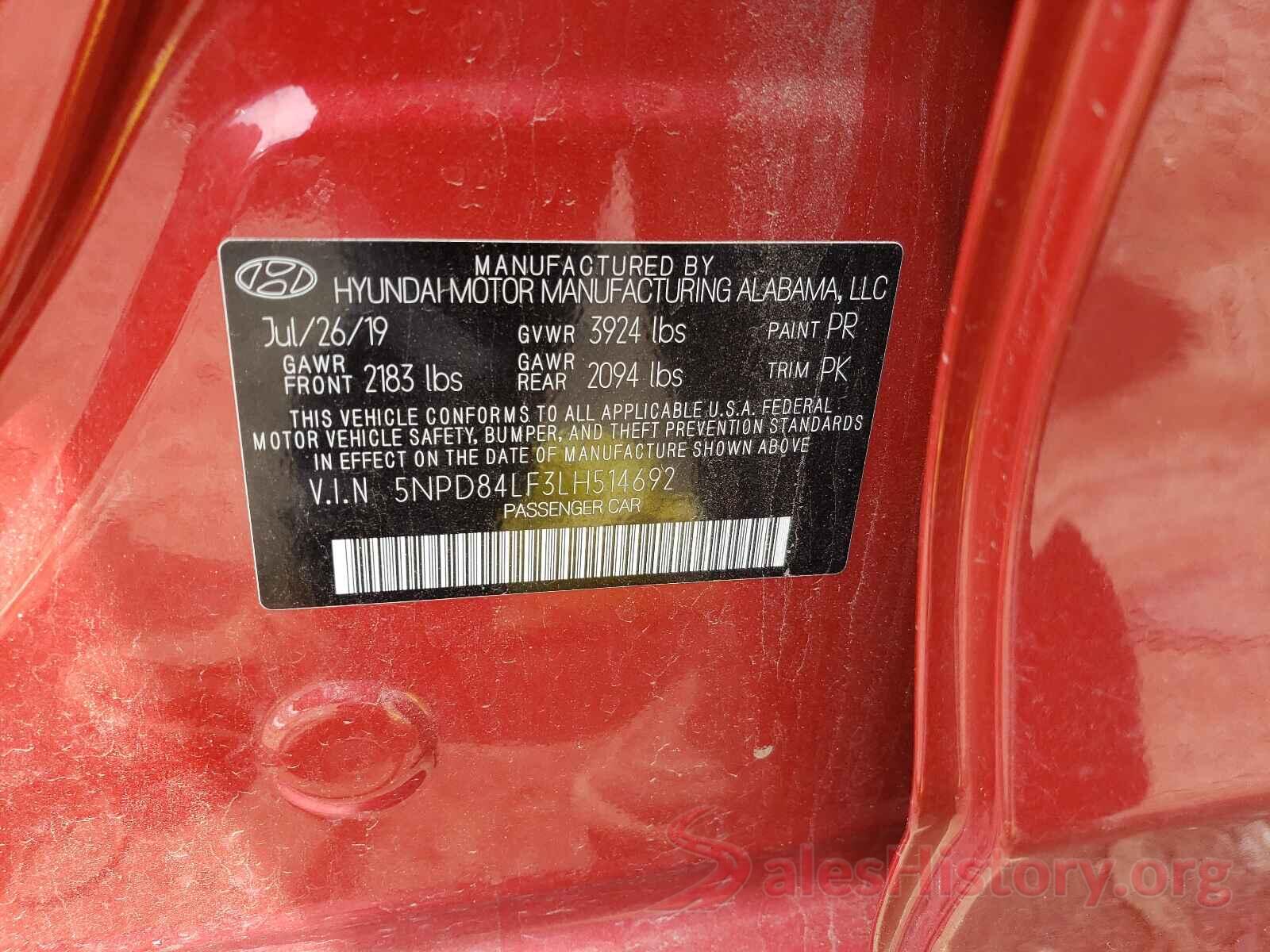 5NPD84LF3LH514692 2020 HYUNDAI ELANTRA