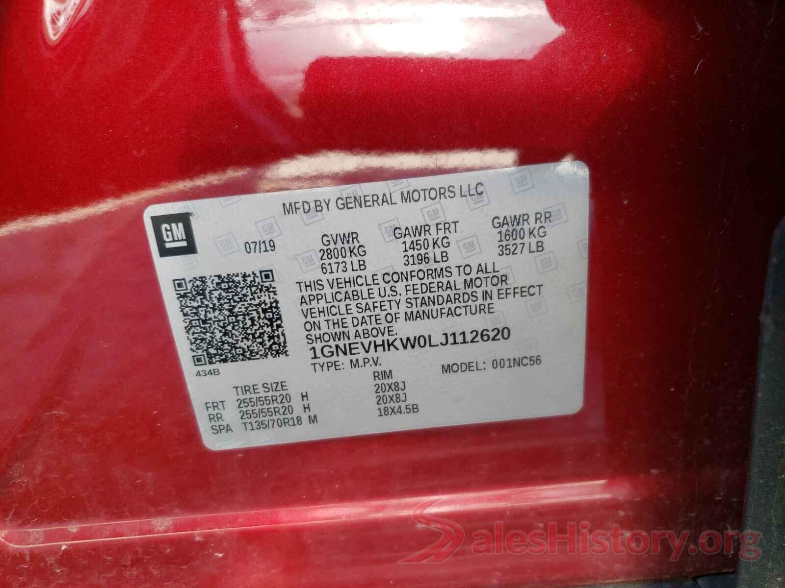 1GNEVHKW0LJ112620 2020 CHEVROLET TRAVERSE