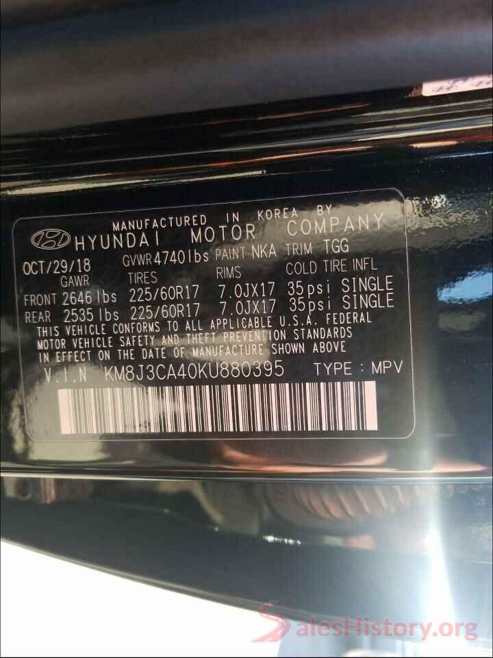 KM8J3CA40KU880395 2019 HYUNDAI TUCSON