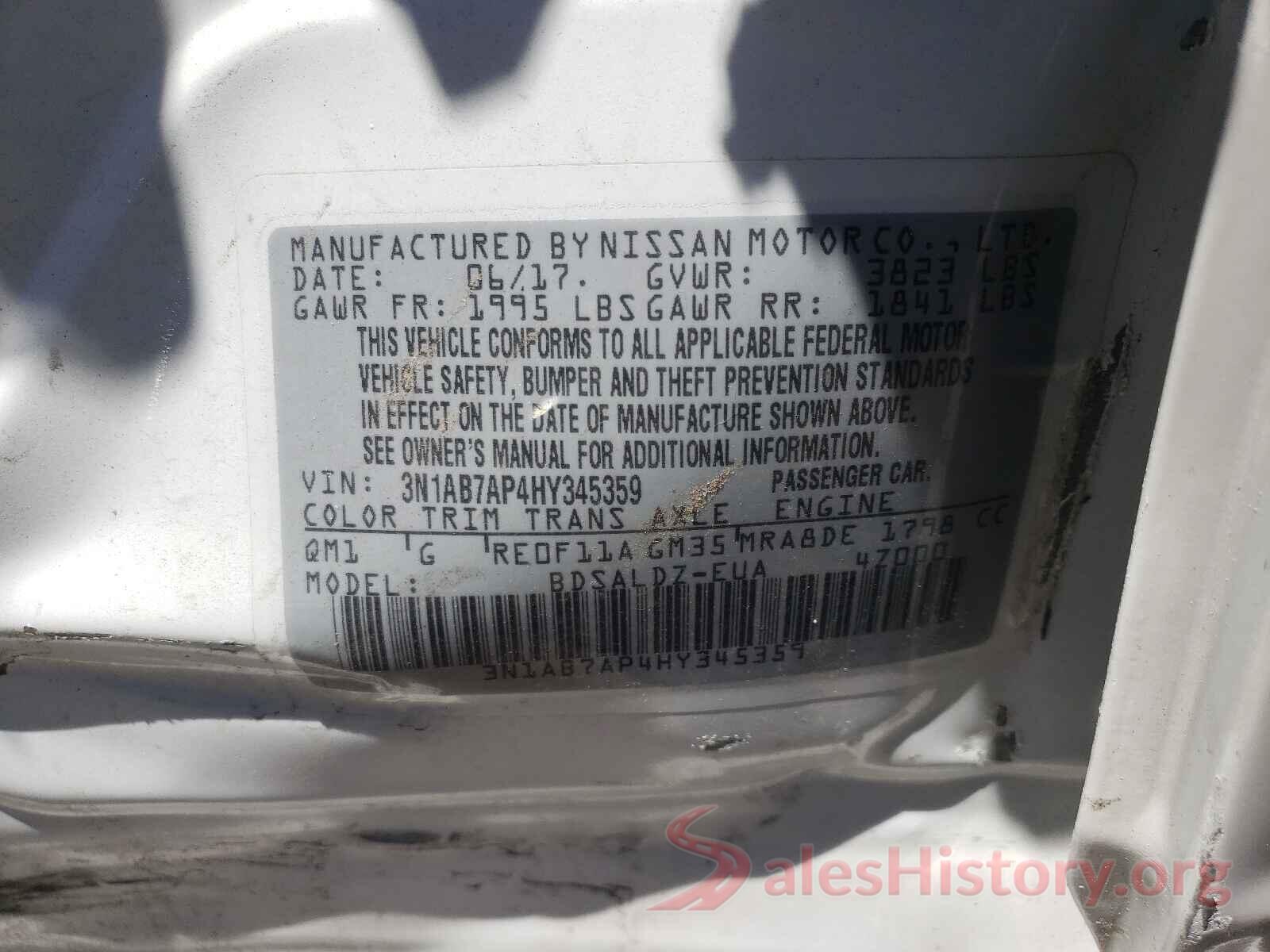 3N1AB7AP4HY345359 2017 NISSAN SENTRA