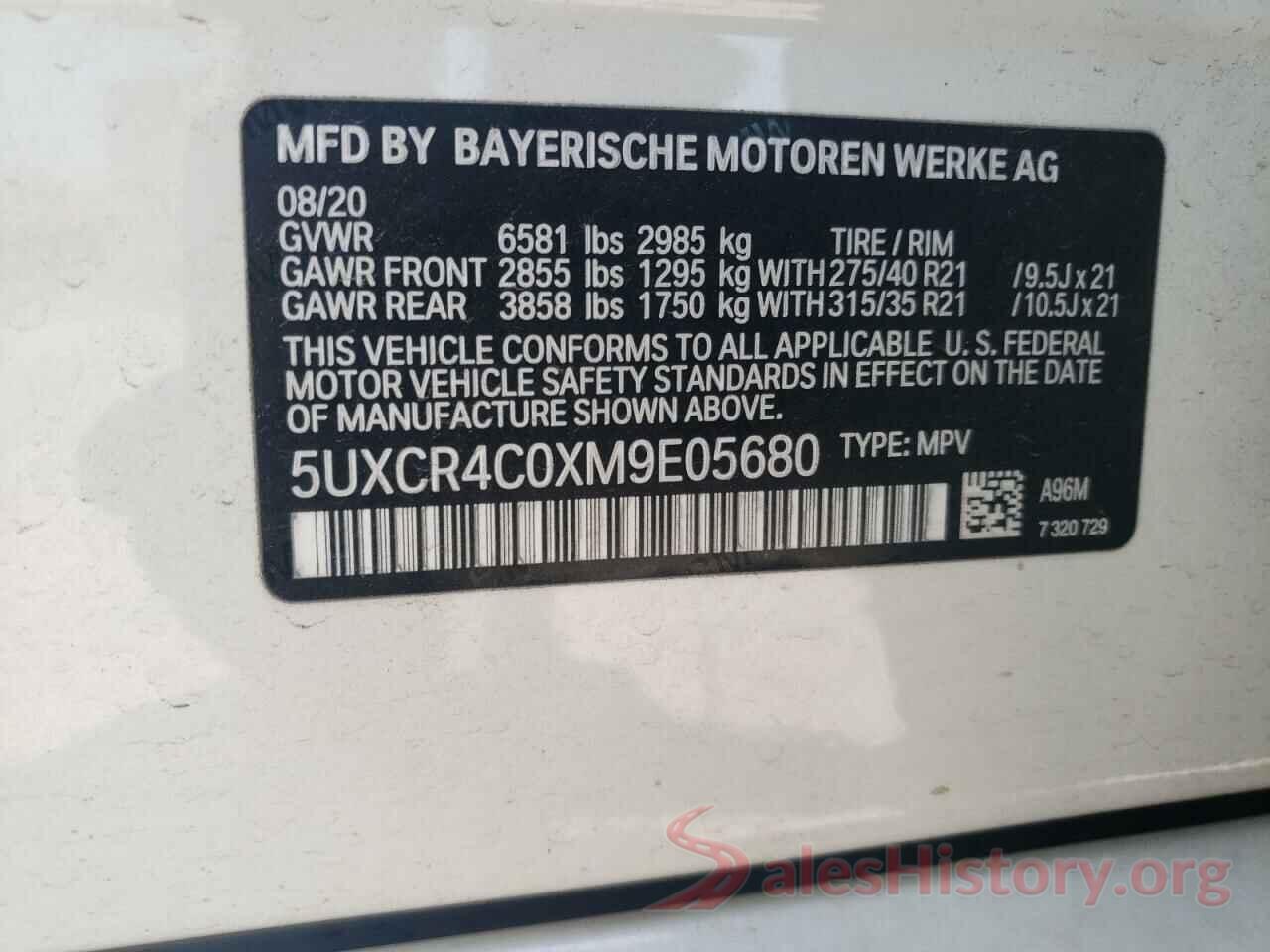 5UXCR4C0XM9E05680 2021 BMW X5