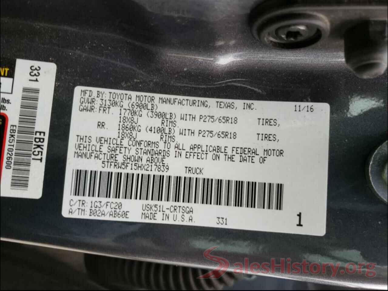 5TFRW5F15HX217839 2017 TOYOTA TUNDRA