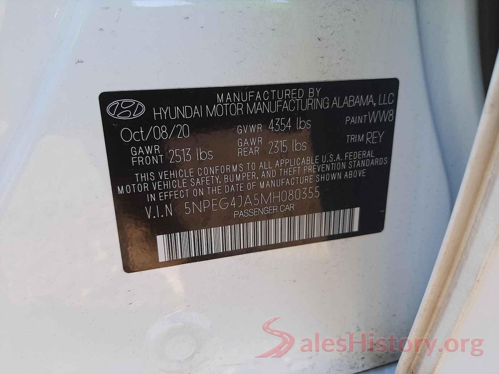 5NPEG4JA5MH080355 2021 HYUNDAI SONATA