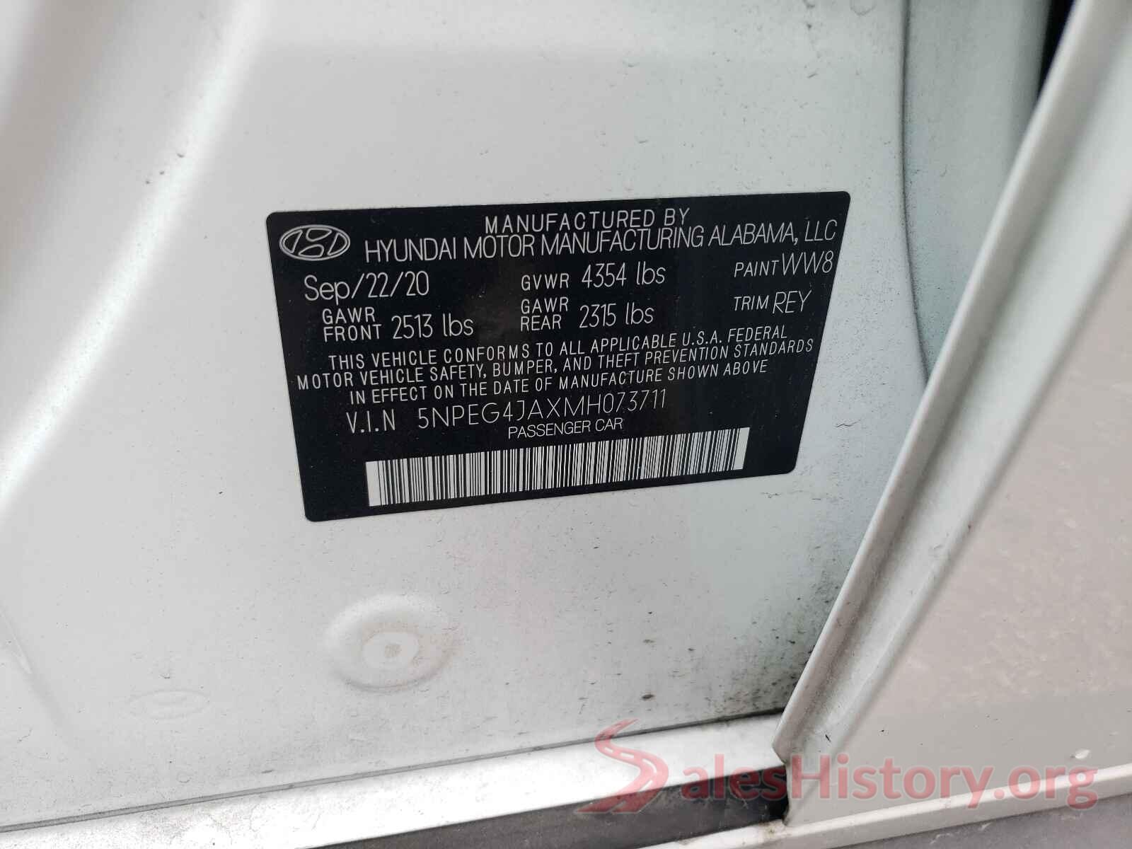 5NPEG4JAXMH073711 2021 HYUNDAI SONATA