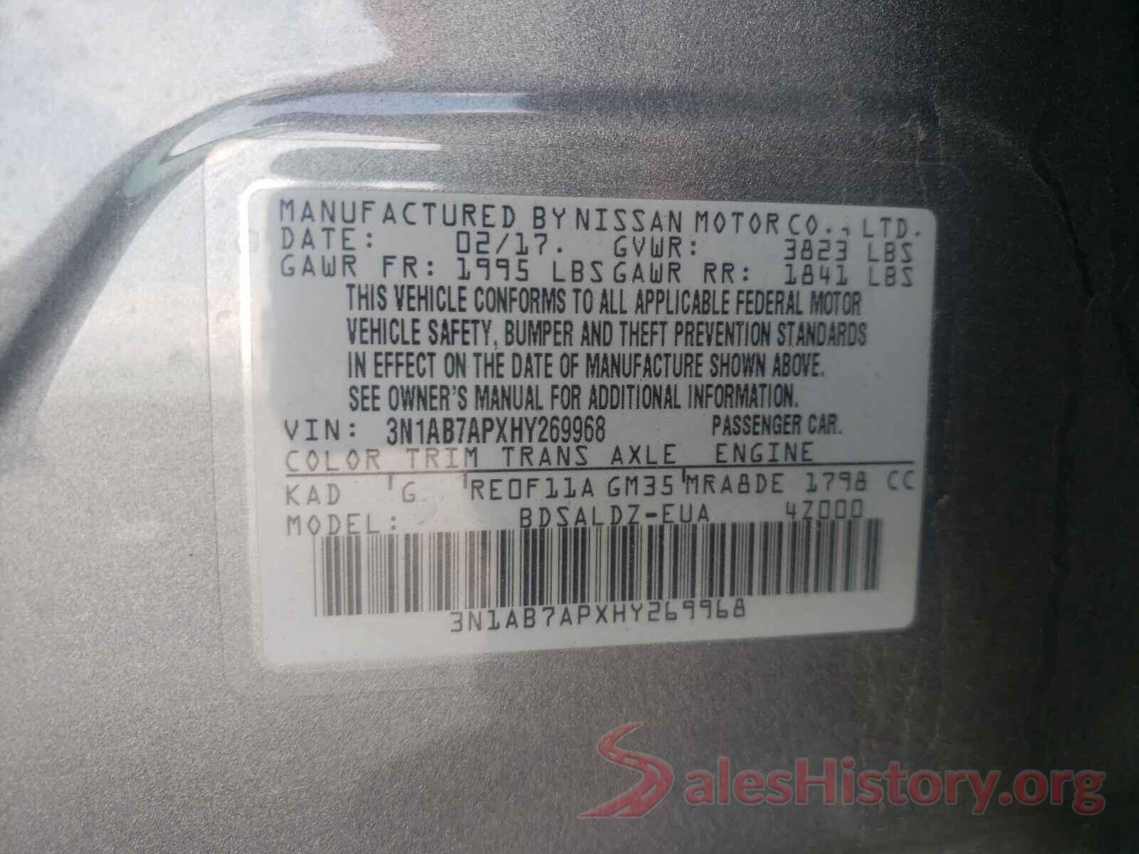 3N1AB7APXHY269968 2017 NISSAN SENTRA