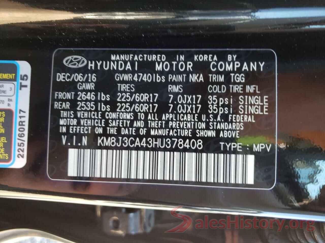 KM8J3CA43HU378408 2017 HYUNDAI TUCSON