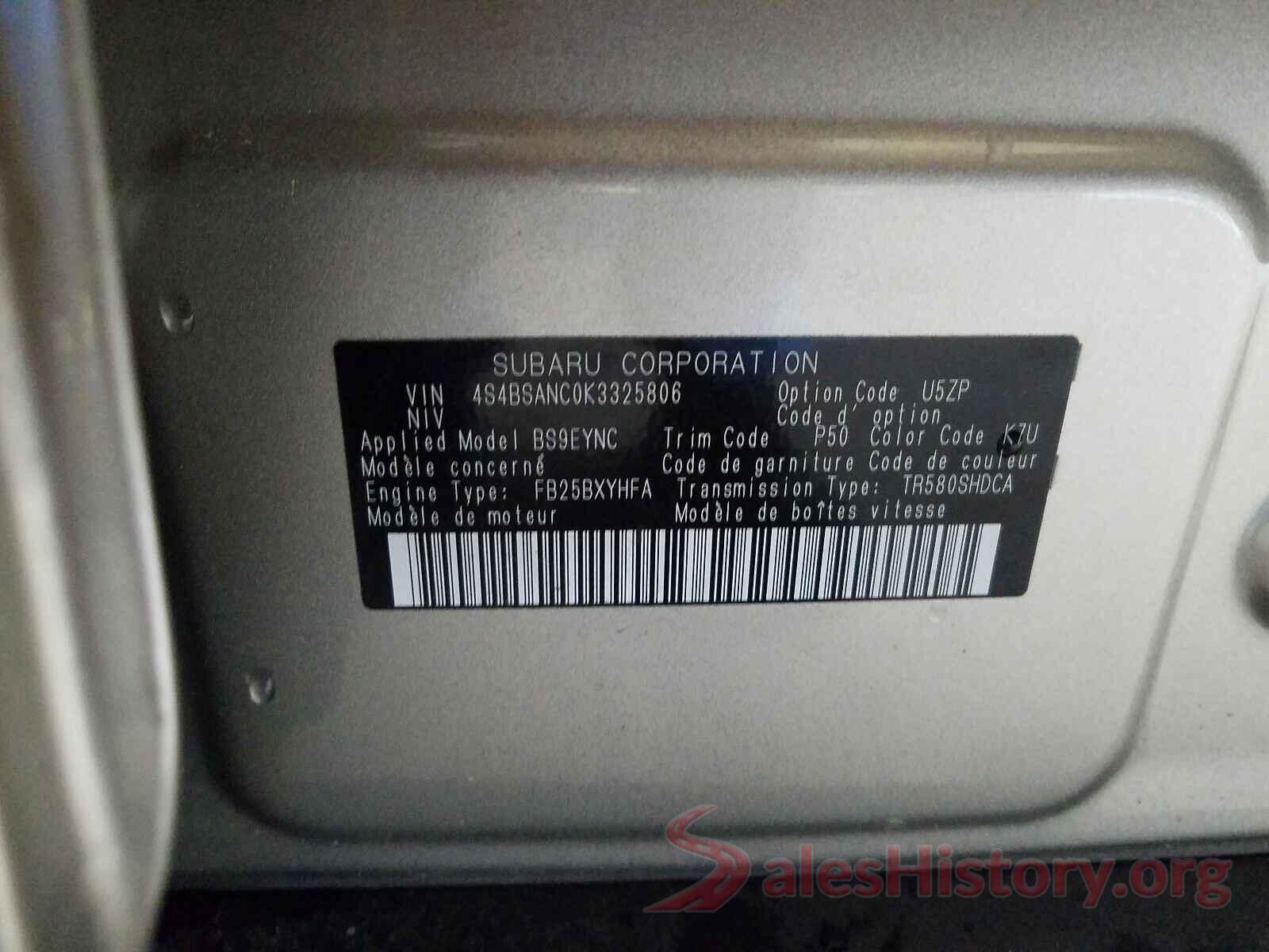 4S4BSANC0K3325806 2019 SUBARU OUTBACK