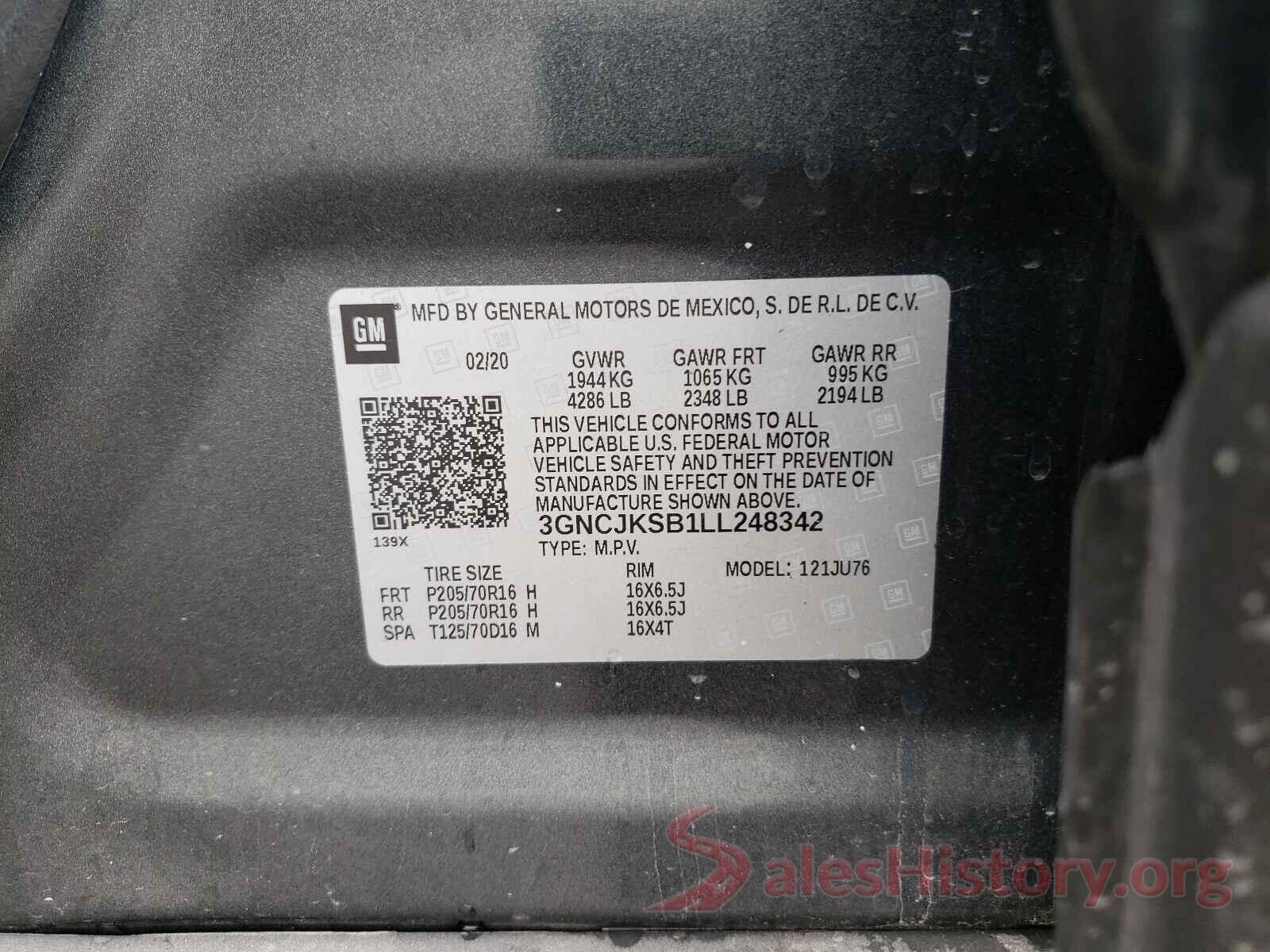 3GNCJKSB1LL248342 2020 CHEVROLET TRAX