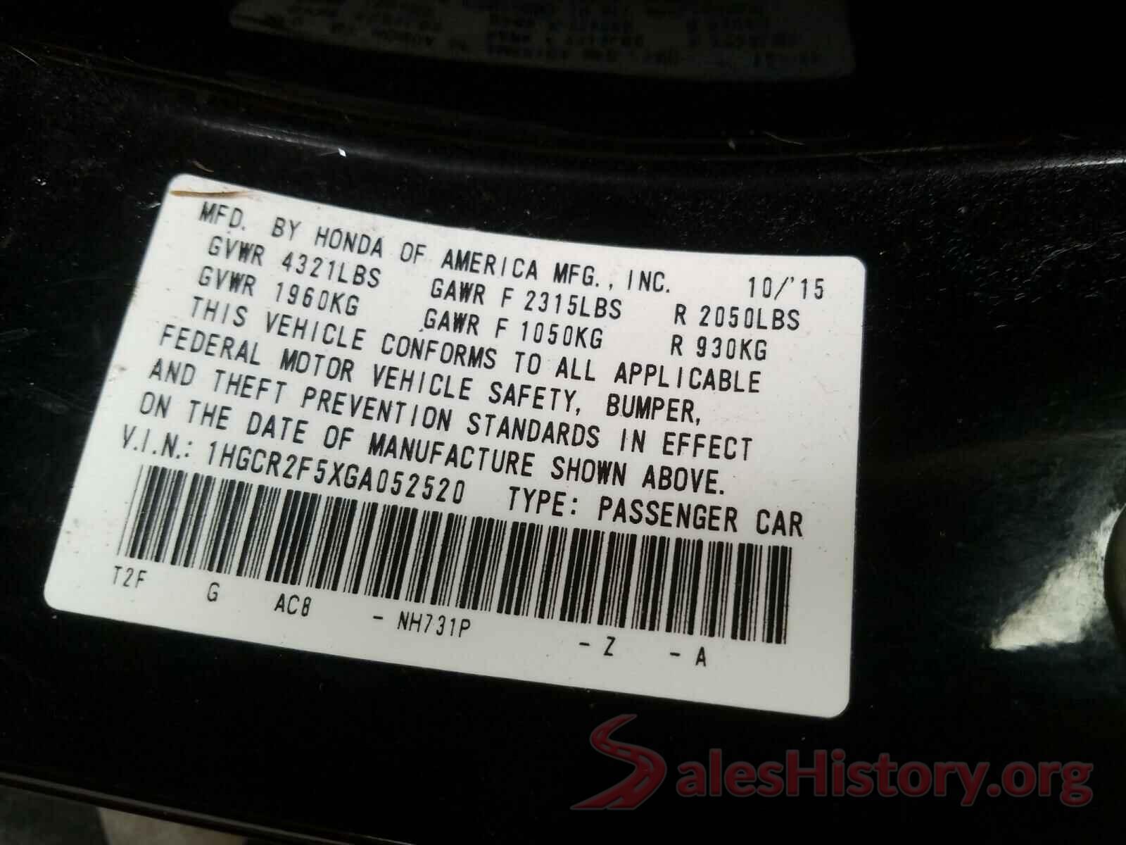 1HGCR2F5XGA052520 2016 HONDA ACCORD