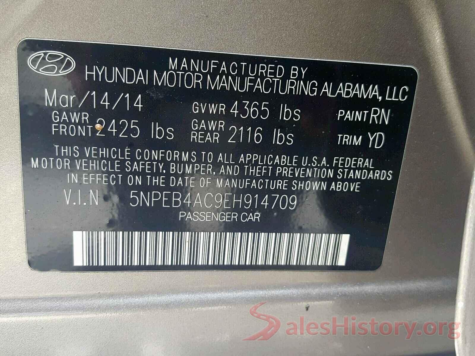 5NPEB4AC9EH914709 2014 HYUNDAI SONATA