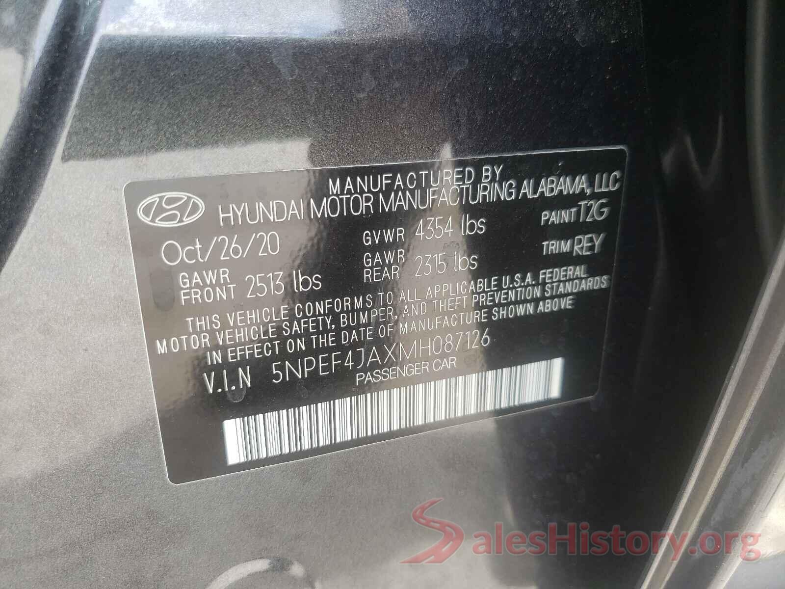 5NPEF4JAXMH087126 2021 HYUNDAI SONATA