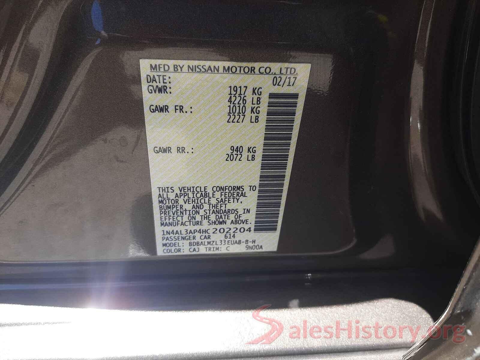 1N4AL3AP4HC202204 2017 NISSAN ALTIMA