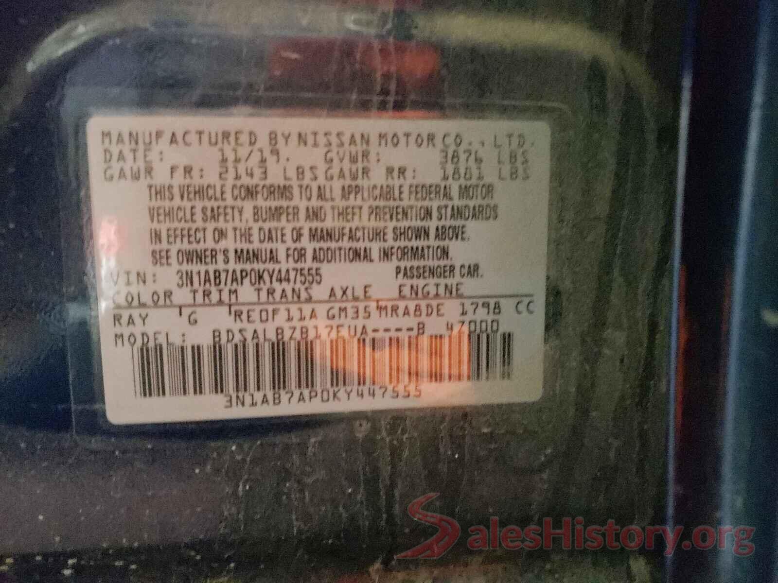 3N1AB7AP0KY447555 2019 NISSAN SENTRA