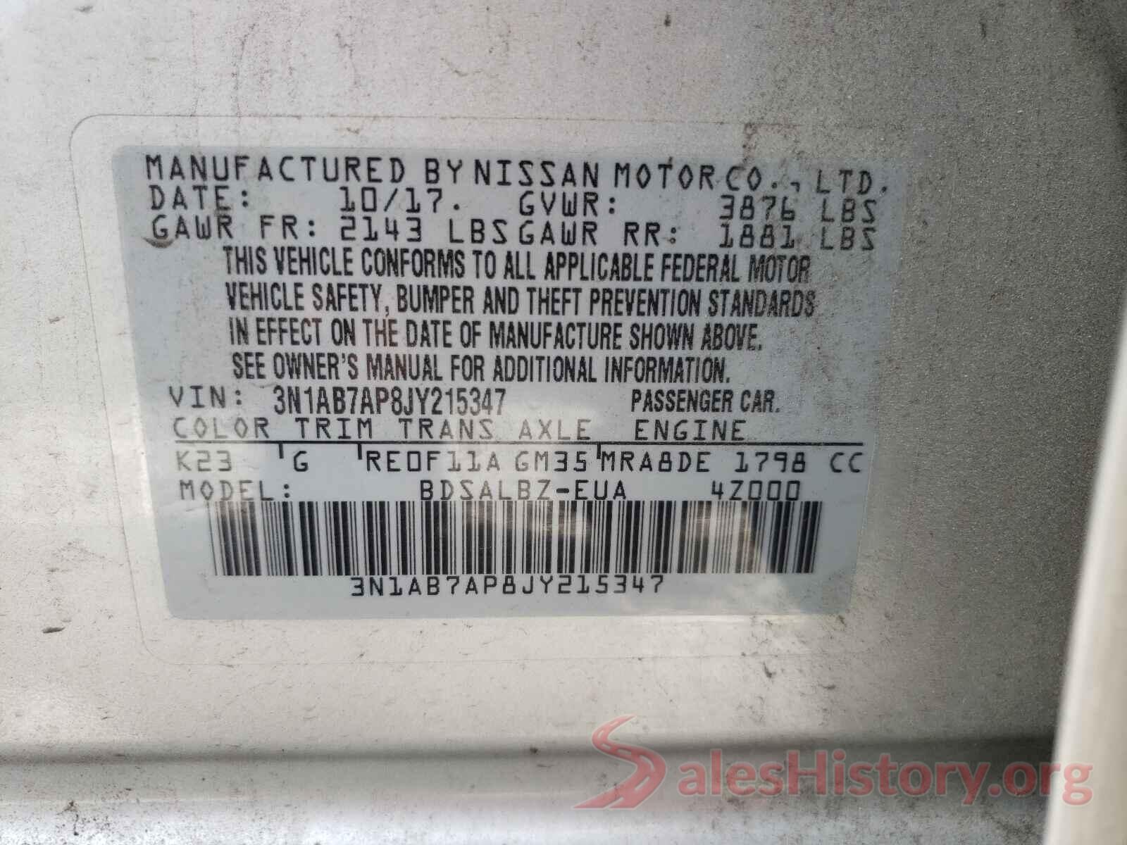 3N1AB7AP8JY215347 2018 NISSAN SENTRA