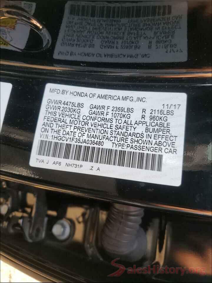 1HGCV1F35JA036480 2018 HONDA ACCORD